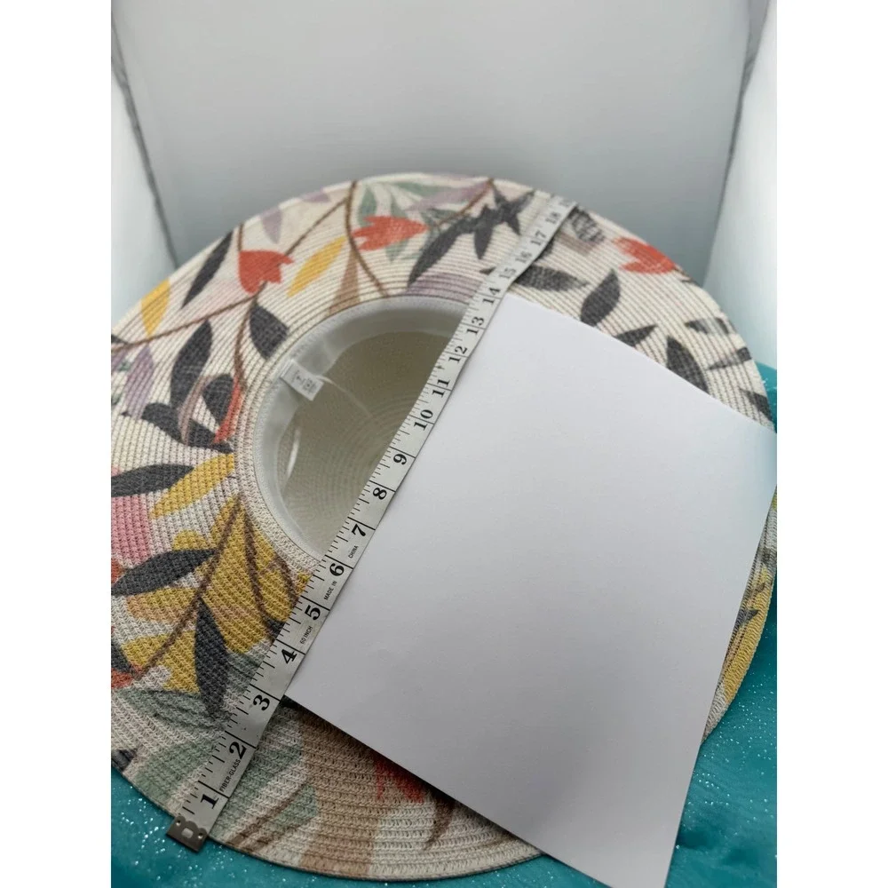Lucky‎ 7 USA Womens Wide Brim Paper Straw Sun Hat Floral UV Protection Cream